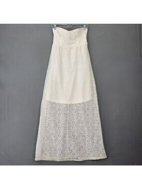 Vanity White Lace Maxi Dress Stretch Strapless Casual Gown Pull-On Womens Size M